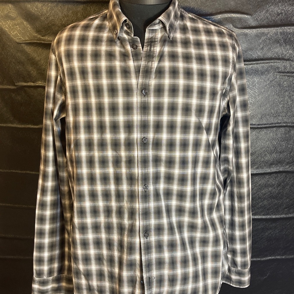 Calvin Klein jeans button-down black plaid shirt